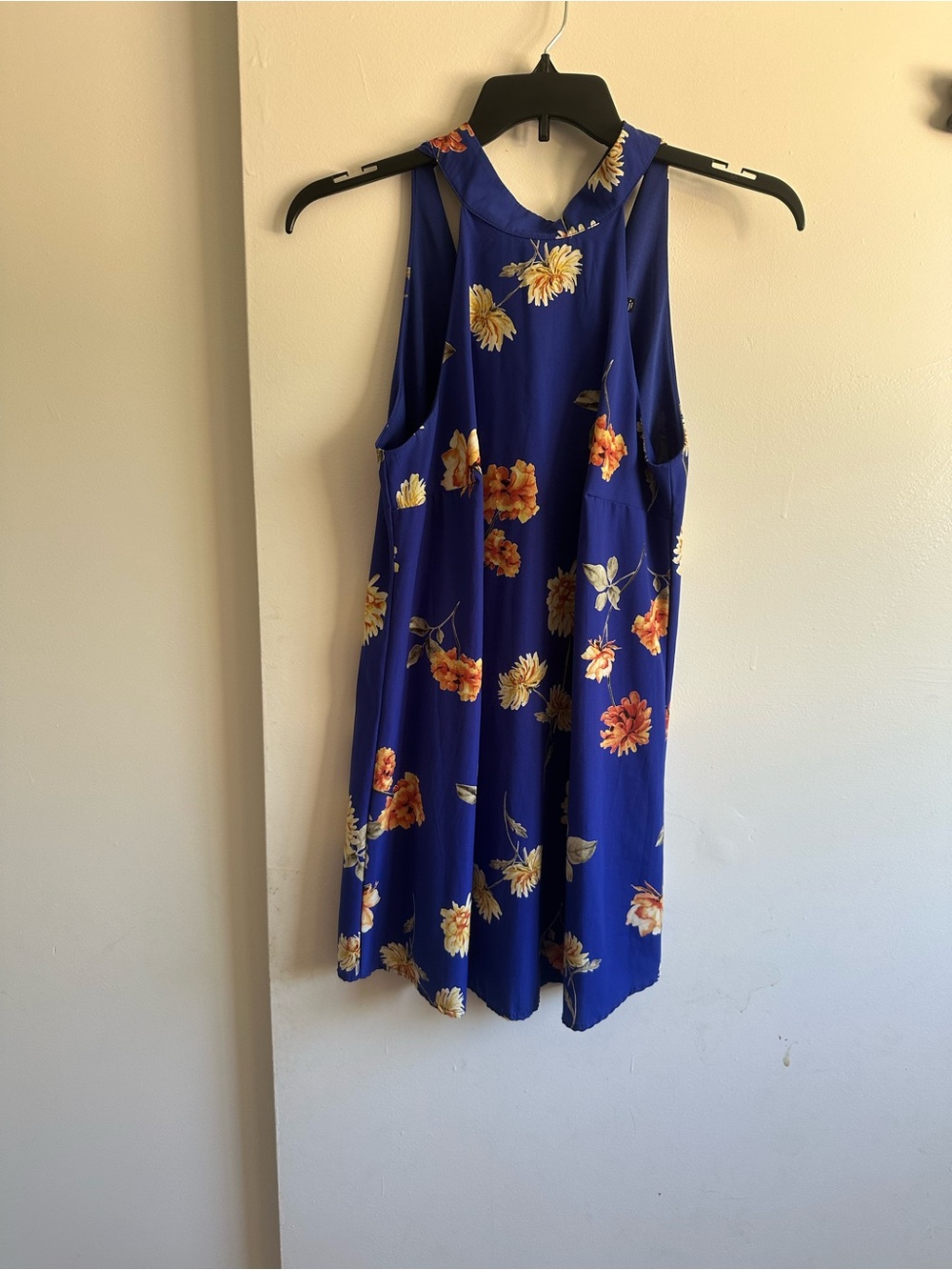 Lulu's Royal Blue Floral Mini Dress with Orange & Yellow Blooms